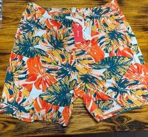 PatPat Men's Tropical Print Board Shorts Orange Leaf Swim Trunks Size L